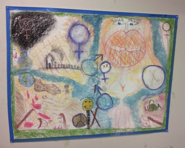 The collaborative art piece made by Laura Durnell's group at the event.